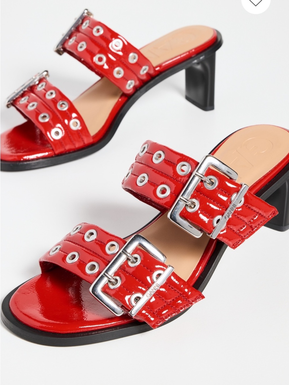 Ganni Buckle Mule Sandals Naplack Heeled Sandals Red Size 36